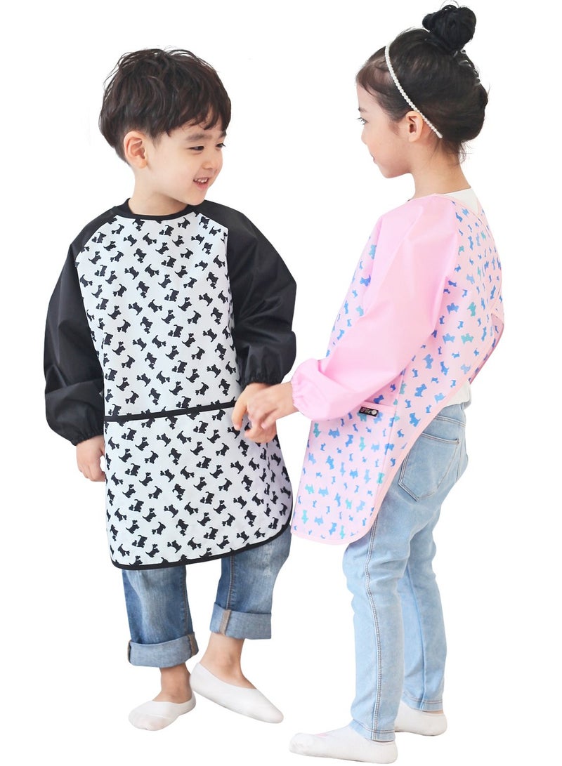 Plie Kids Painting Apron â€“ Waterproof Long Sleeve Art Smock for Toddlers & Preschoolers, Messy Play, Baking, Crafts, Cooking, Sensory Activities (Ages 1â€“10), Pink Puppy (22-M) - Image 4